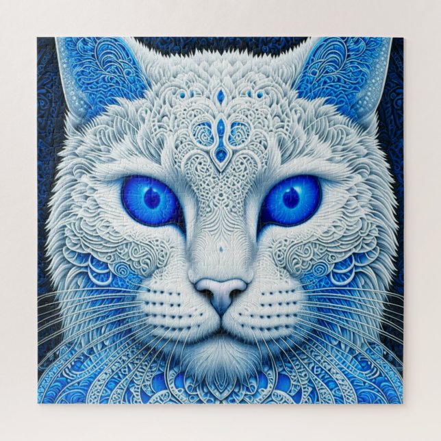 Puzzle Gato Místico Blanco Arte Etéreo de IA (Vertical)