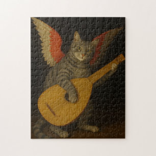 Puzzle Gato músico alado tocando el laúd arte