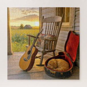 Puzzle Gato Naranja Durmiendo en una Funda de Guitarra