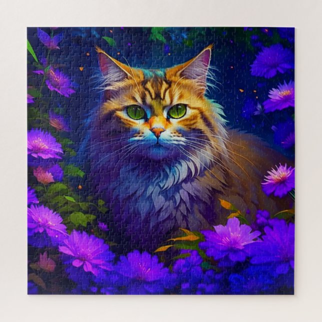 Puzzle Gato naranja lindo gatito en flores (Vertical)