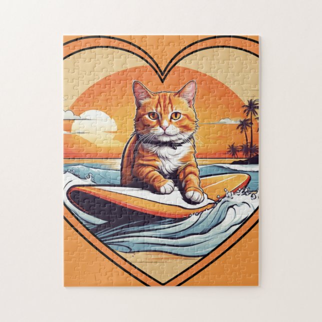 Puzzle Gato Naranja Surfando (Vertical)