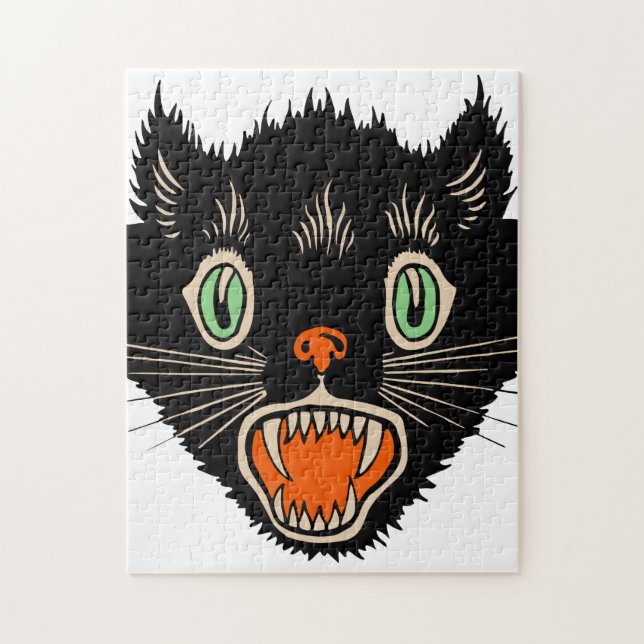 Puzzle Gato negro asustado de Halloween (Vertical)