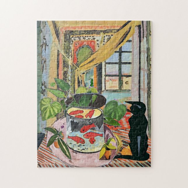 Puzzle Gato negro con bol de pescado (Vertical)