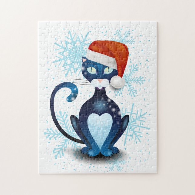 Puzzle Gato negro con el Gorra de Santa (Vertical)
