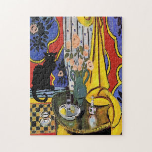 Puzzle Gato negro con flores