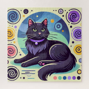 Puzzle Gato negro con fondo de colores brillantes