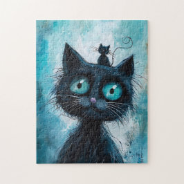 Puzzle Gato negro con gato pequeño en la cabeza