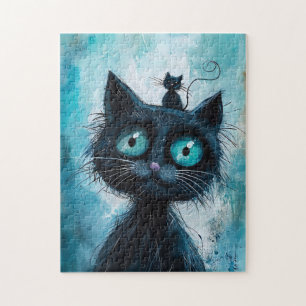 Puzzle Gato negro con gato pequeño en la cabeza