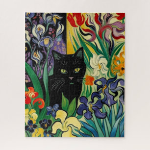 Puzzle Gato Negro Con Lirios