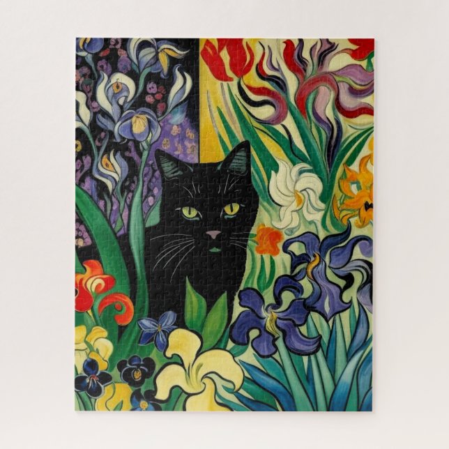 Puzzle Gato Negro Con Lirios (Vertical)