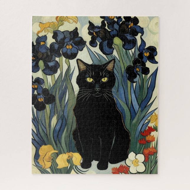Puzzle Gato Negro Con Lirios (Vertical)