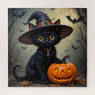 Puzzle Gato Negro con Sombrero de Bruja