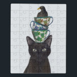 Puzzle Gato negro con tatuajes y pájaro negro<br><div class="desc">Gato negro con tatuajes y pájaro negro de FabFunky. Cuenta con un gato negro con tatuajes apilados y un pájaro negro sobre su cabeza. | 191546D</div>