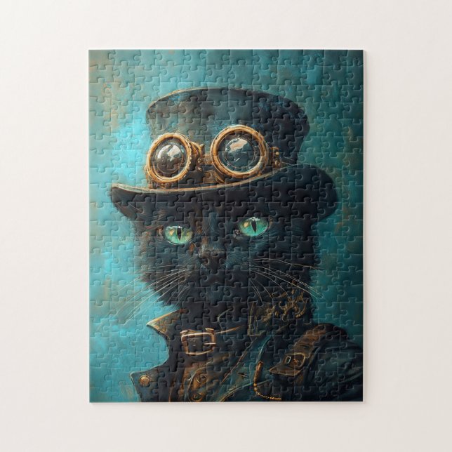 Puzzle Gato negro con vestuario de Steampunk (Vertical)