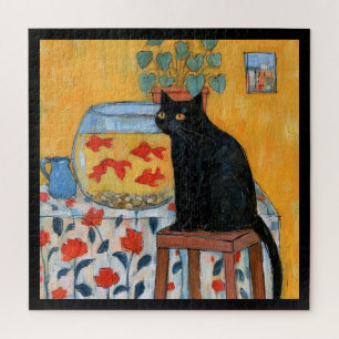 Puzzle Gato negro curioso mirando el pecera