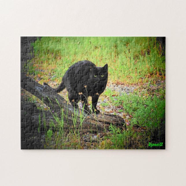 Puzzle Gato negro de arqueamiento en el Driftwood (Horizontal)