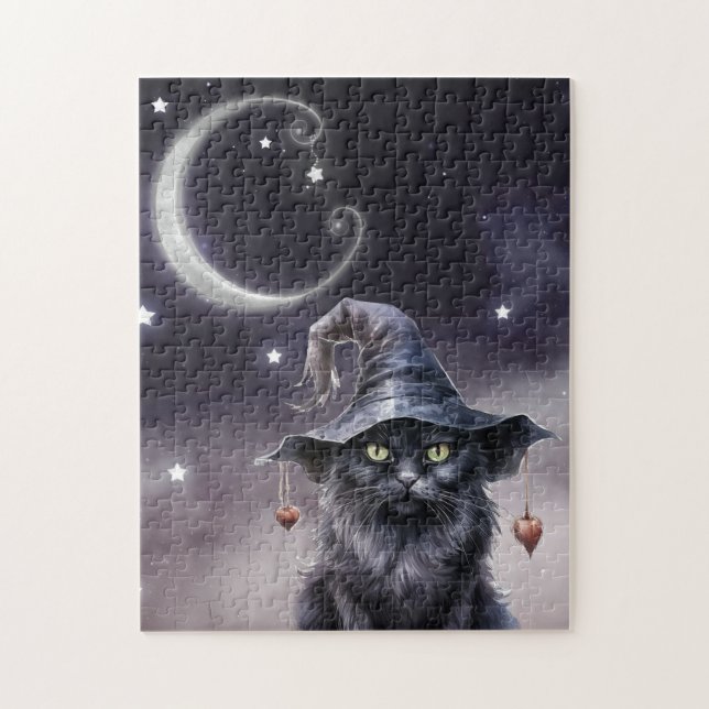 Puzzle Gato negro de Halloween vistiendo a un Gorra de br (Vertical)