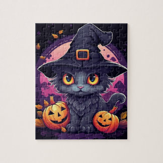 Puzzle Gato negro de Halloween y calabaza