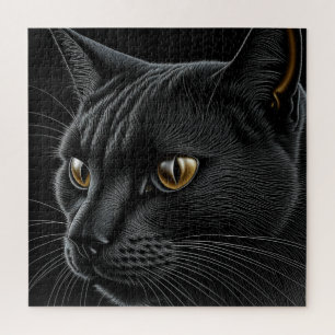 Puzzle Gato negro de IA con ojos amarillos