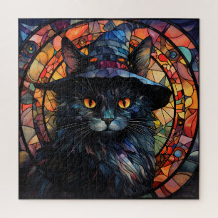 Puzzle Gato negro de vidrio manchado