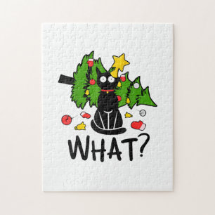 Puzzle Gato Negro Divertido Navidad Árbol Navideño Alegre
