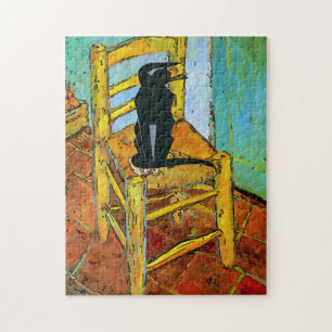 Puzzle Gato negro en silla de madera