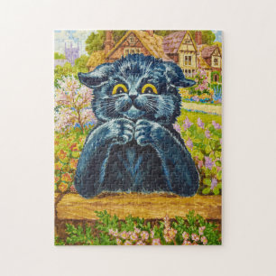 Puzzle Gato negro en un jardín de Louis Wain