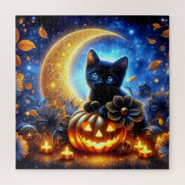 Puzzle Gato negro, Jack-o-lantern y Luna Cresent