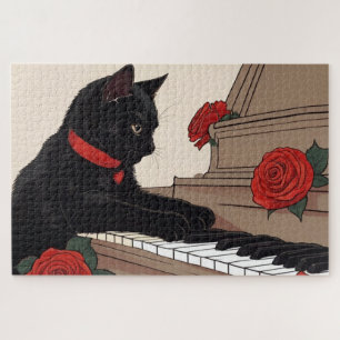 Puzzle Gato negro lindo jugando al piano