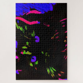 Puzzle Gato negro neón con ojos brillantes