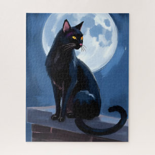 Puzzle Gato Negro   Pintura de Mascota de Luna Llena