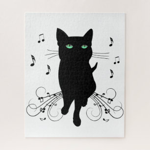 Puzzle Gato negro rodeado de notas susurrantes de música