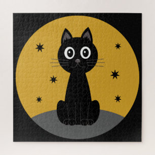 Puzzle Gato negro sentado viendo las estrellas