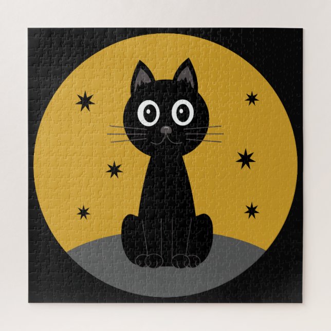 Puzzle Gato negro sentado viendo las estrellas (Vertical)