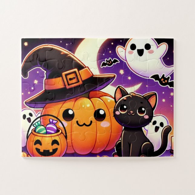 Puzzle Gato negro y calabaza (Horizontal)