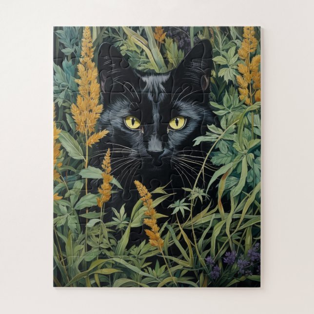 Puzzle Gato negro y flores (Vertical)
