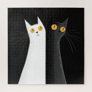 Puzzle Gato negro y gatos blancos sobre negro