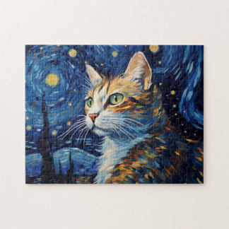 Puzzle Gato nocturno estrellado