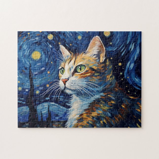 Puzzle Gato nocturno estrellado (Horizontal)