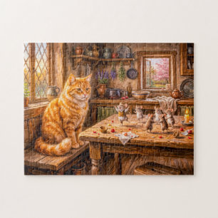 Puzzle Gato observando ratones bailar en la cocina