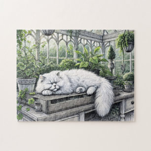 Puzzle Gato persa blanco descansando en un invernadero il