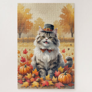 Puzzle Gato persa en otoño deja arte de Acción de Gracias