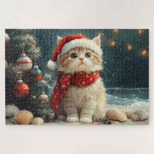 Puzzle Gato Persa Navidad Playa Vintage