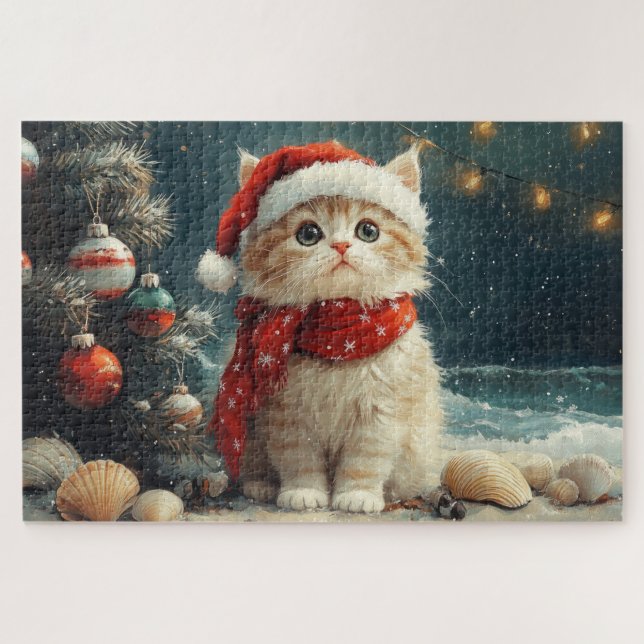 Puzzle Gato Persa Navidad Playa Vintage (Horizontal)