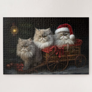 Puzzle Gato Persa Trineo Nevado Decoración Navidad