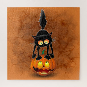 Puzzle Gato Personalizado asustado de Halloween en calaba