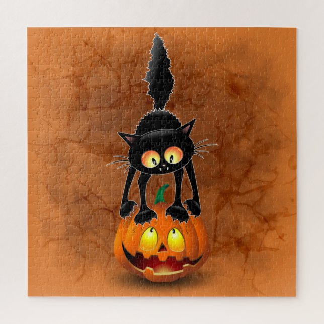 Puzzle Gato Personalizado asustado de Halloween en calaba (Vertical)