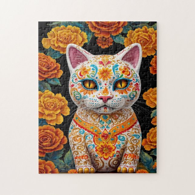 Puzzle Gato Pintado con Flores (Vertical)