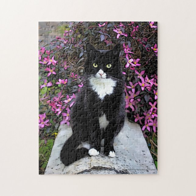 Puzzle Gato por arbusto rosa, (Vertical)