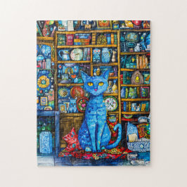 Puzzle Gato por una colorida estantería